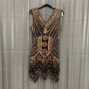 flapper like gold and black  sequins dress